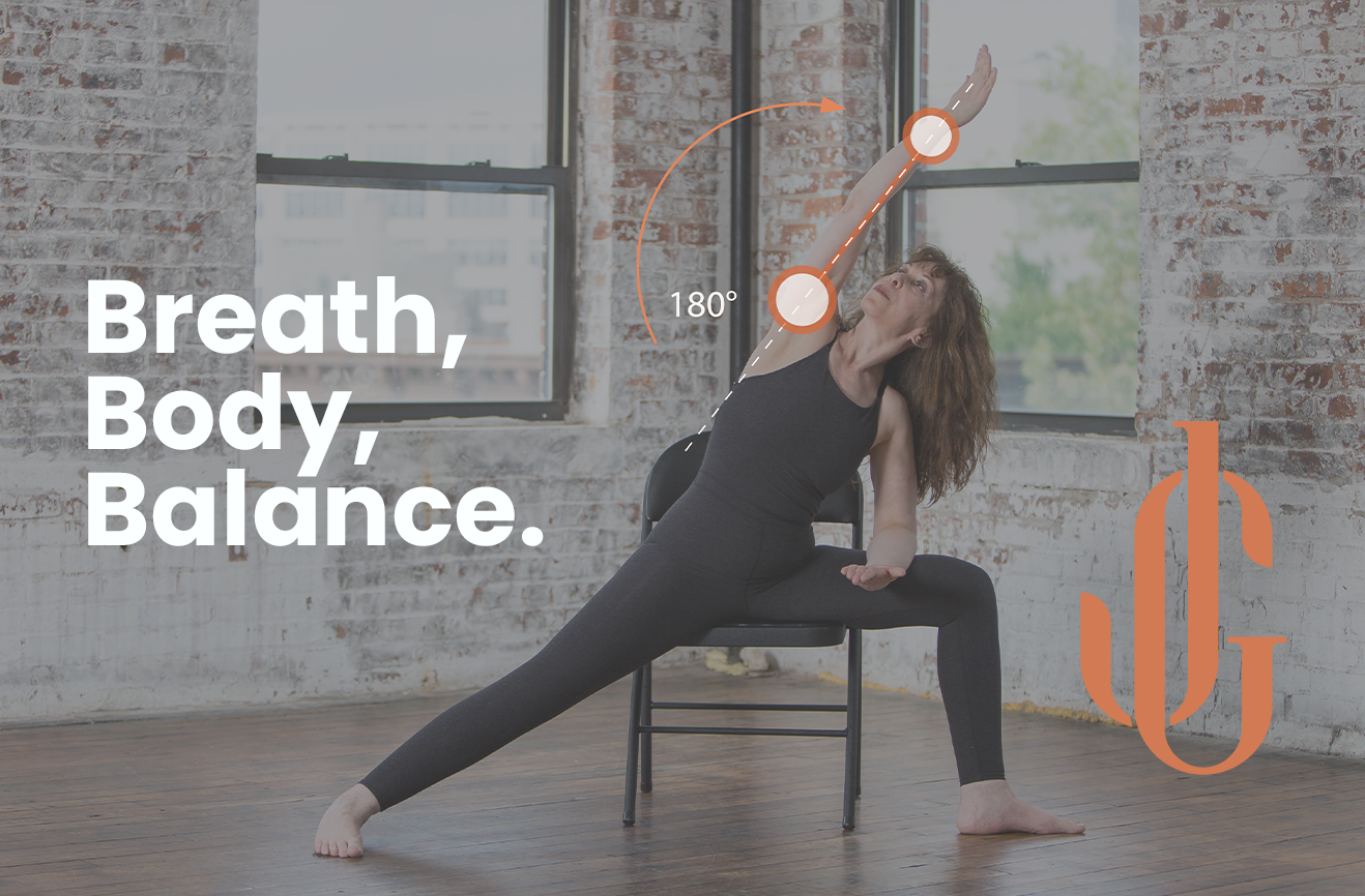 Brand identity elements for Judy Glassman Yoga: Custom logo, tagline and unique photography