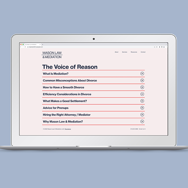 Website Home page designed by Studio Usher for Mason Law & Mediation