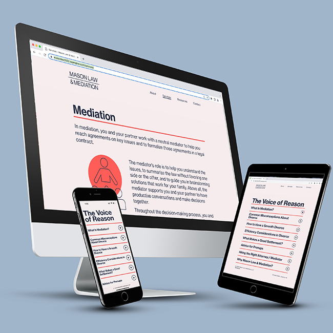 desktop-tablet-mobile website design by Studio Usher for Mason Law & Mediation