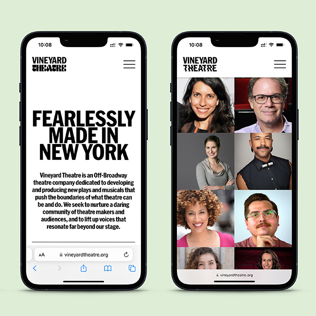 Vineyard Theatre mobile website design by Studio Usher.
