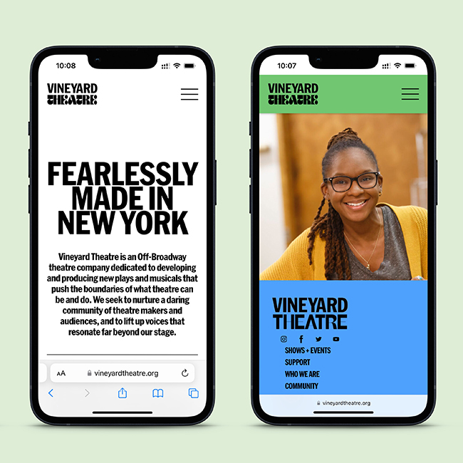 Vineyard Theatre mobile website design by Studio Usher.