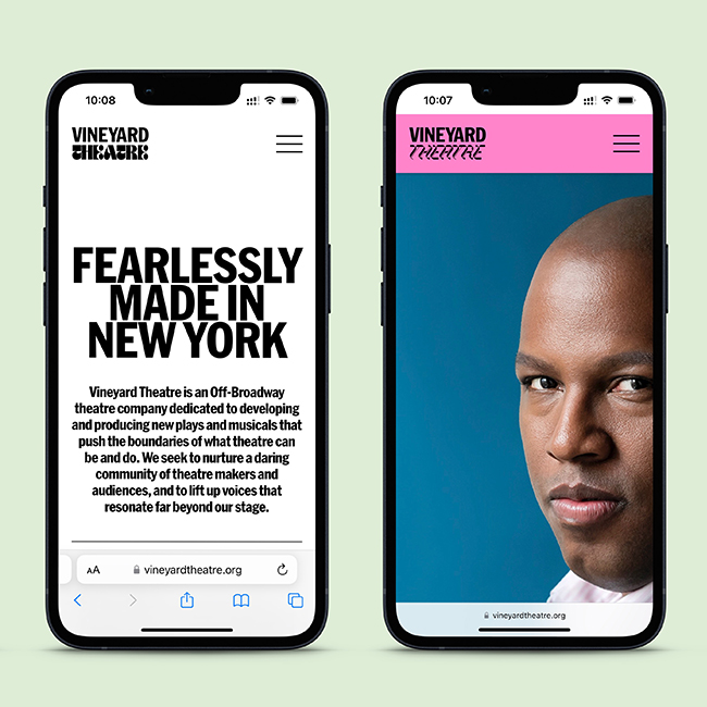 Vineyard Theatre mobile website design by Studio Usher.
