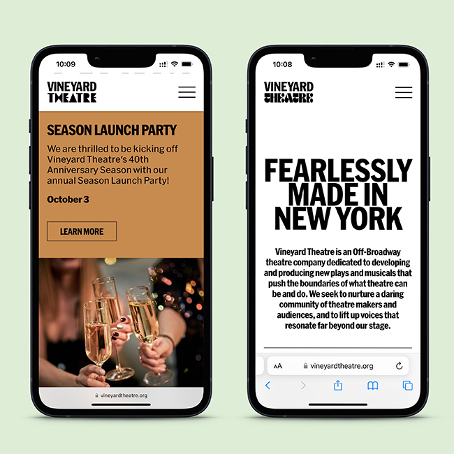 Vineyard Theatre mobile website design by Studio Usher.