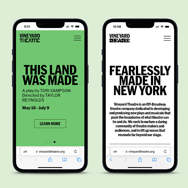 Vineyard Theatre mobile website design by Studio Usher.