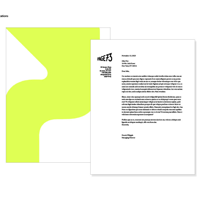 Letterhead for Page 73 designed by Studio Usher