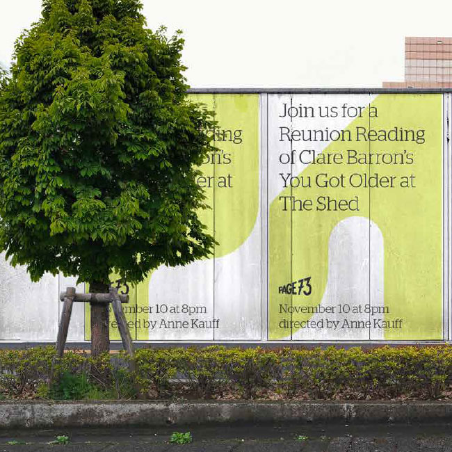 Poster advertising a play at Page 73 designed by Studio Usher