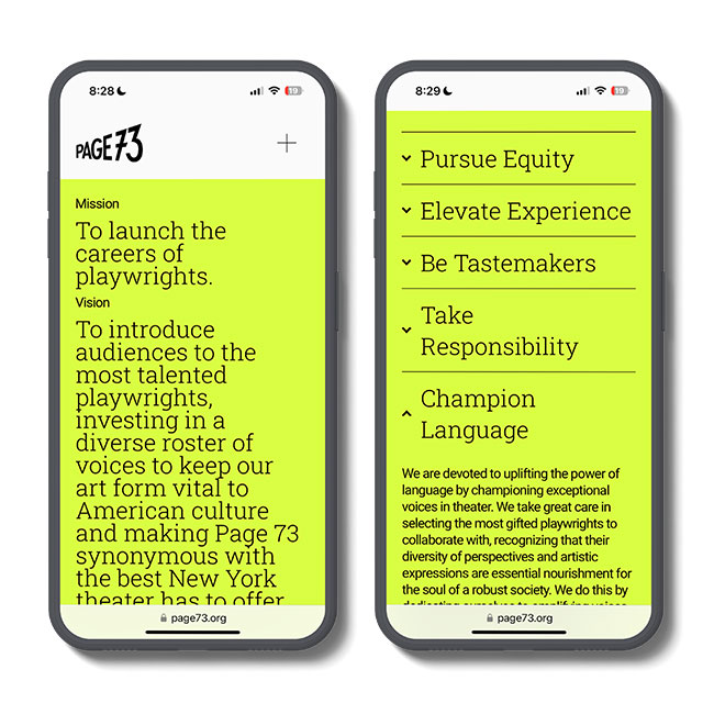 Redesigned Mobile Website for Page 73 Designed by Studio Usher