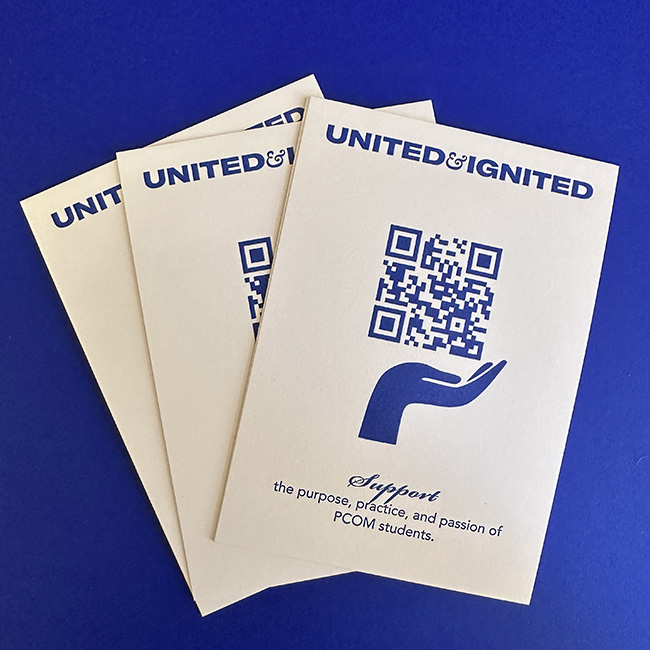 Philadelphia College of Osteopathic Medicine donation QR code cards designed by Studio Usher